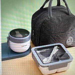 Last 1 ! Gray Lunch Bag Set with Containers